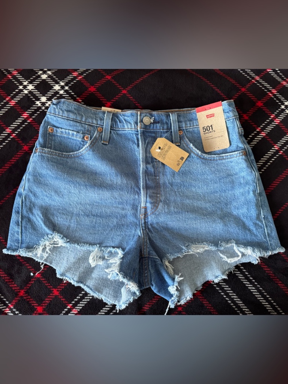 Levi's Light Blue Distressed Denim 501 Shorts